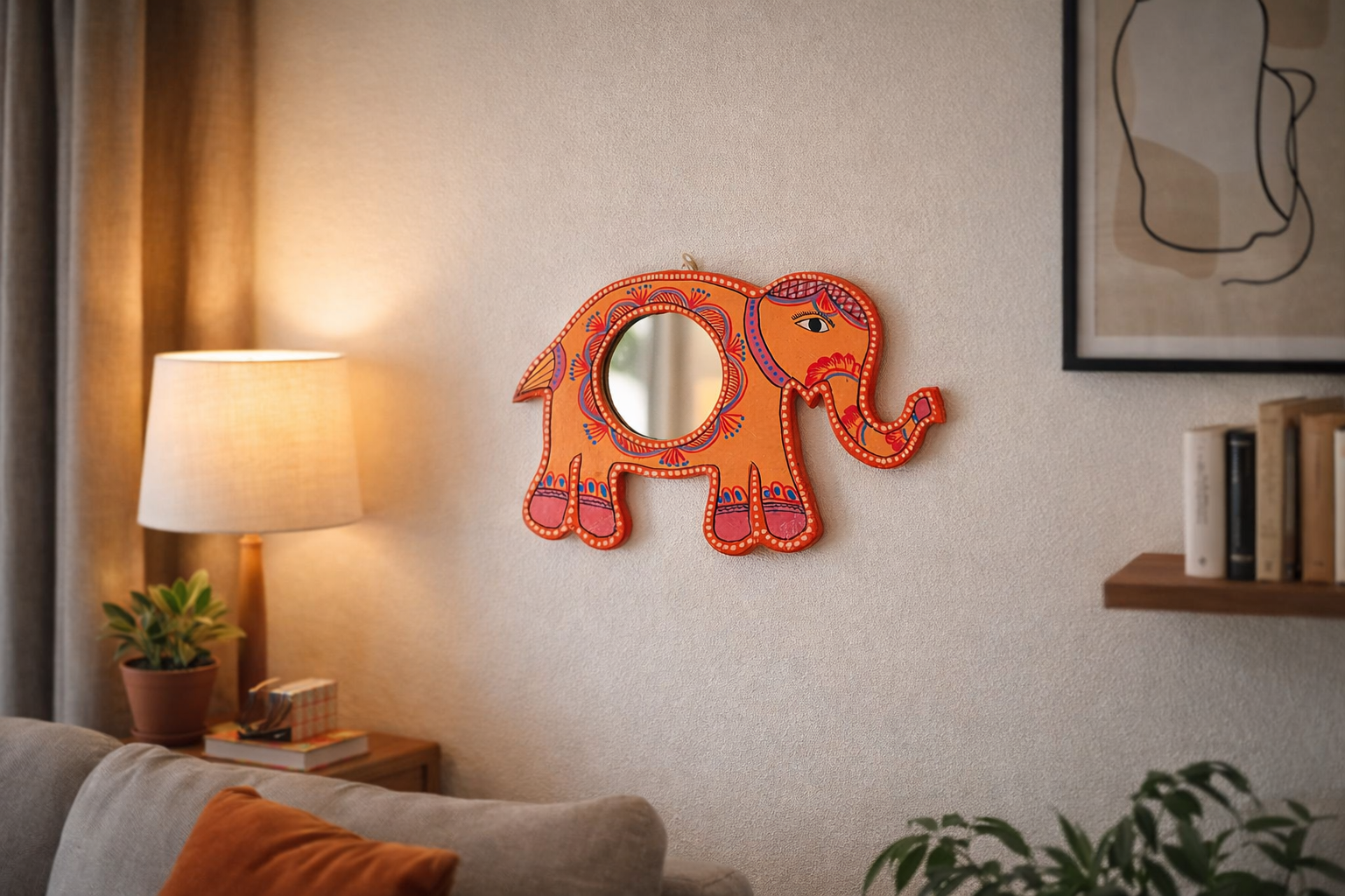 Mithila art Spiegel olifant oranje - Afbeelding 4