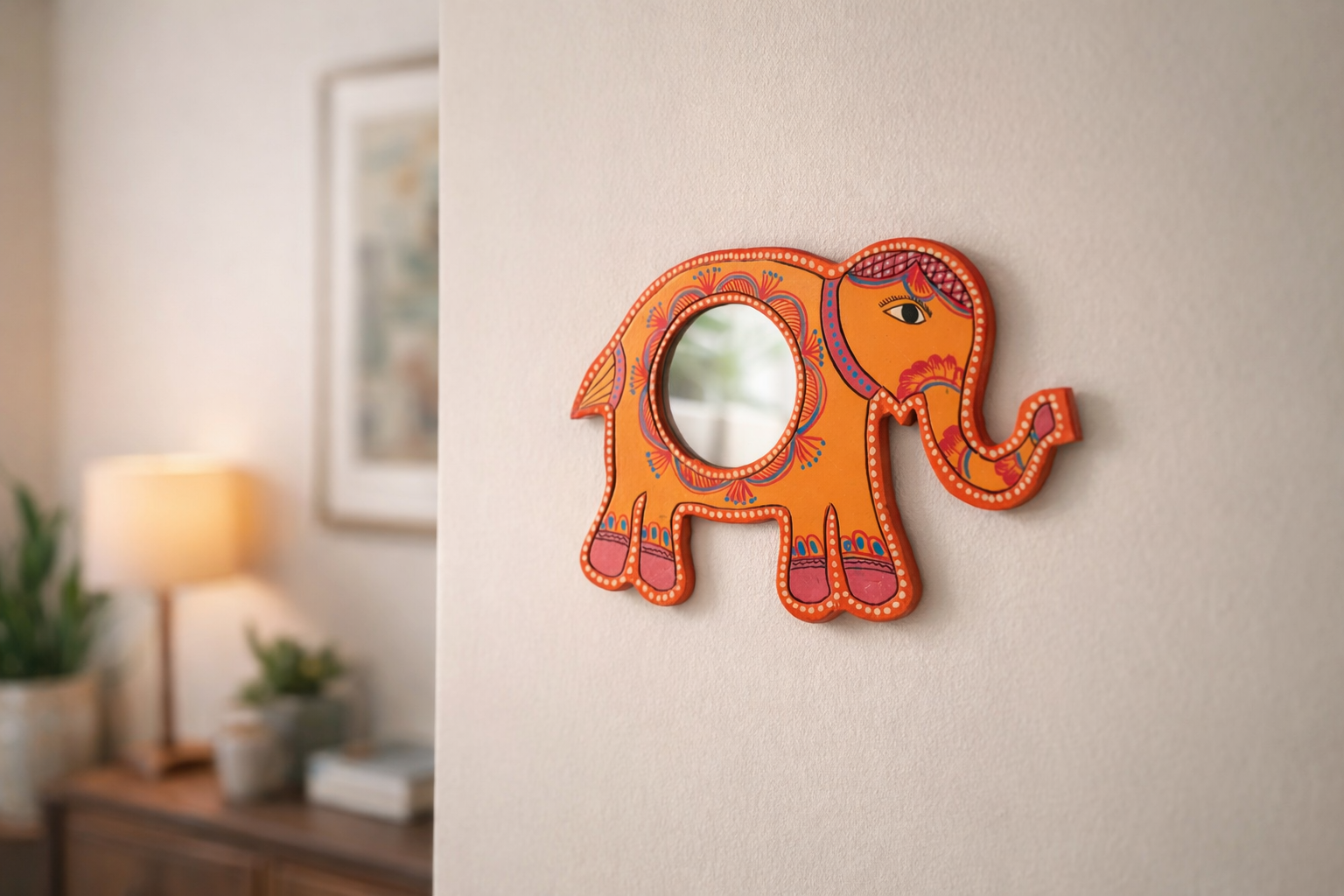 Mithila art Spiegel olifant oranje - Afbeelding 5