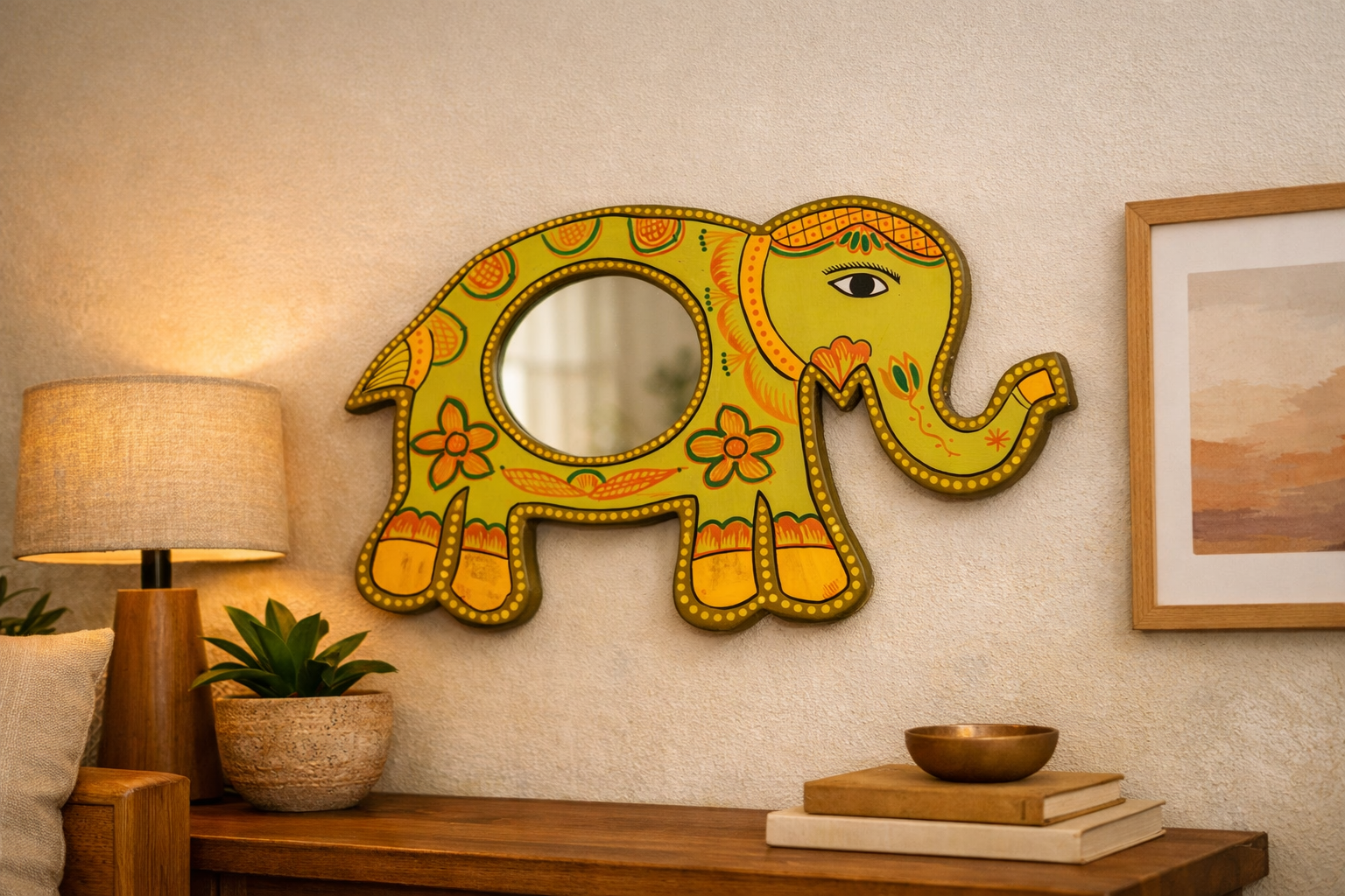 Mithila art Spiegel olifant groen - Afbeelding 3