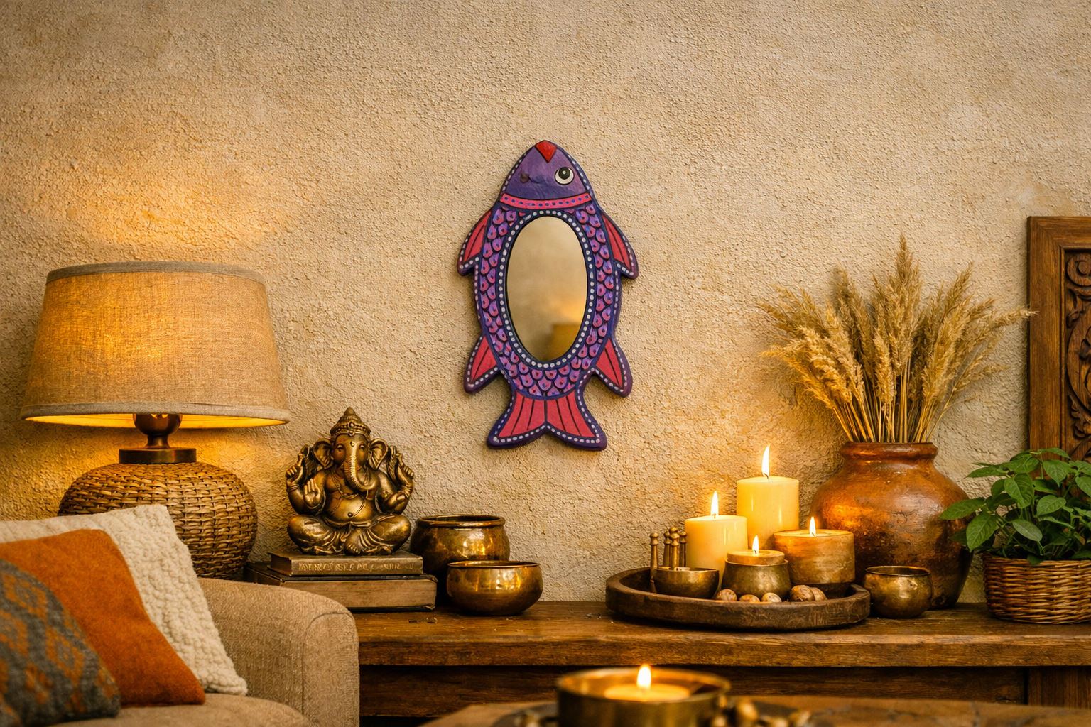 Mithila Vis spiegel – Paars met Roze & Magenta Accenten - Afbeelding 4
