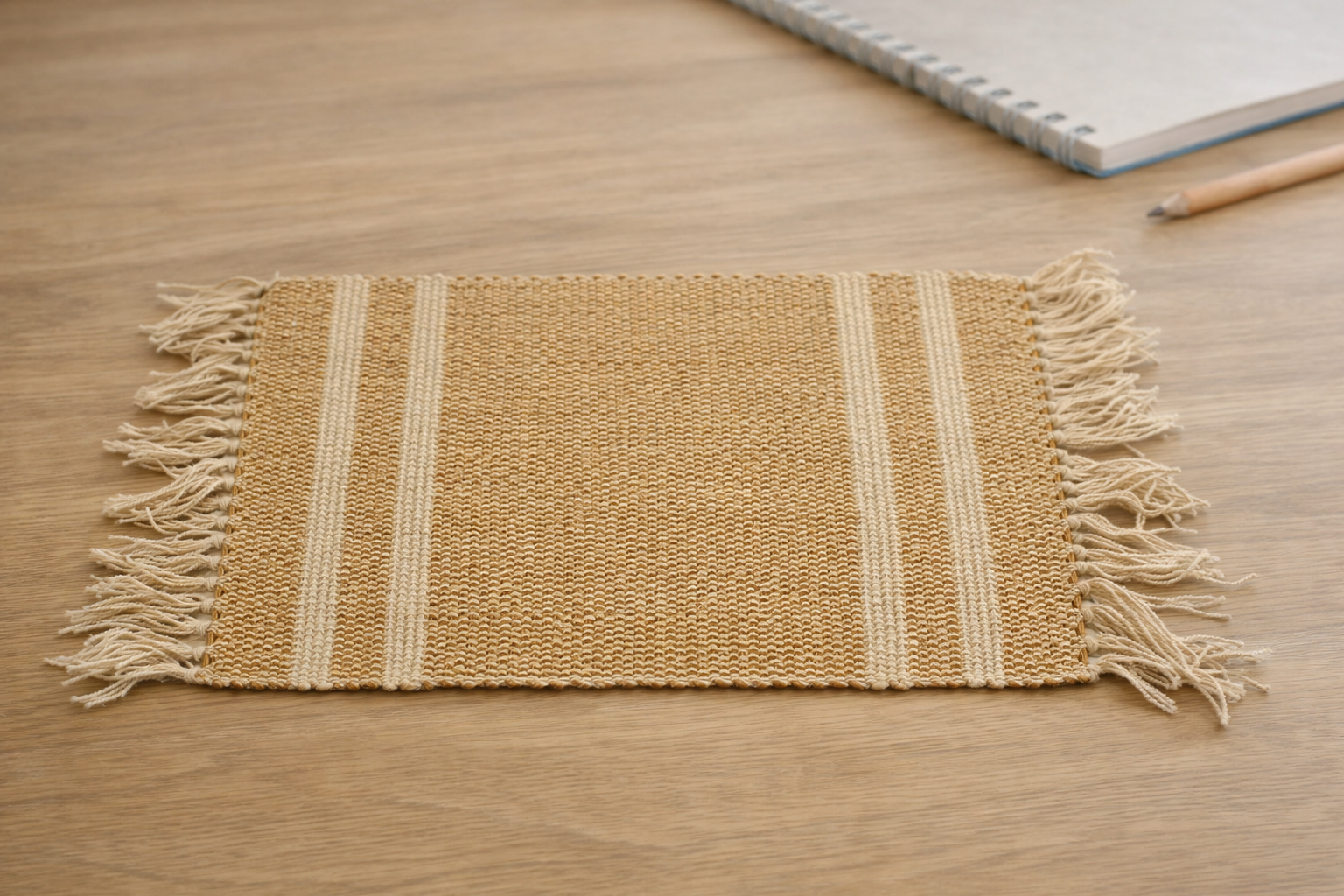 Katoenen Placemat – Set van 4 (Beige & Tan Streepdesign) - Afbeelding 5