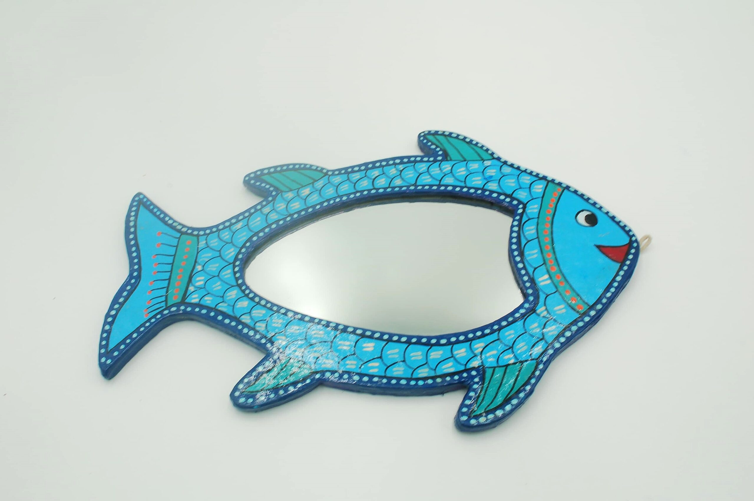 Mithila Vis Wandspiegel – Blauw met Turquoise & Witte Accenten - Afbeelding 2