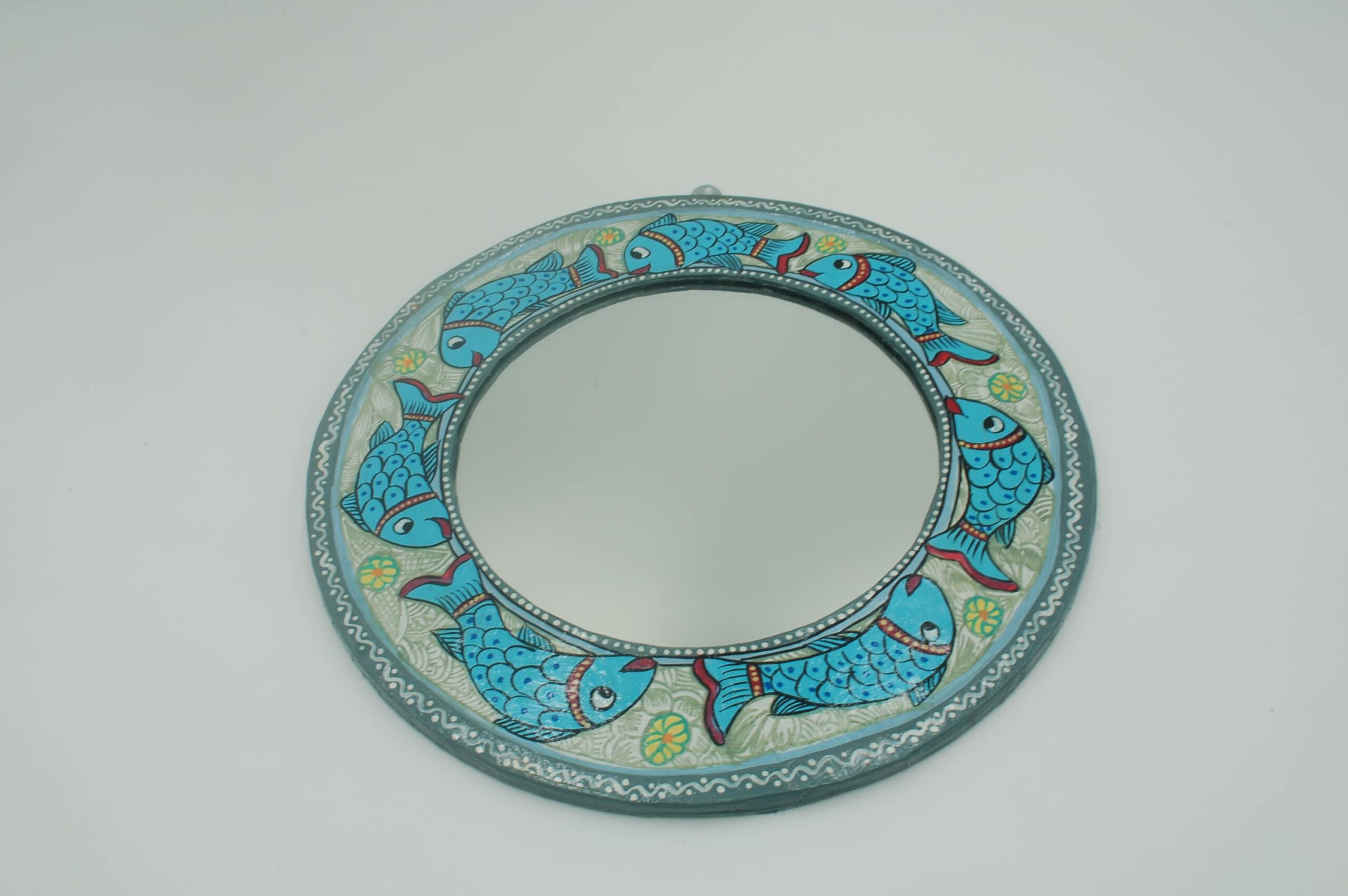 Mithila Vis Ronde Spiegel – Turquoise - Afbeelding 2