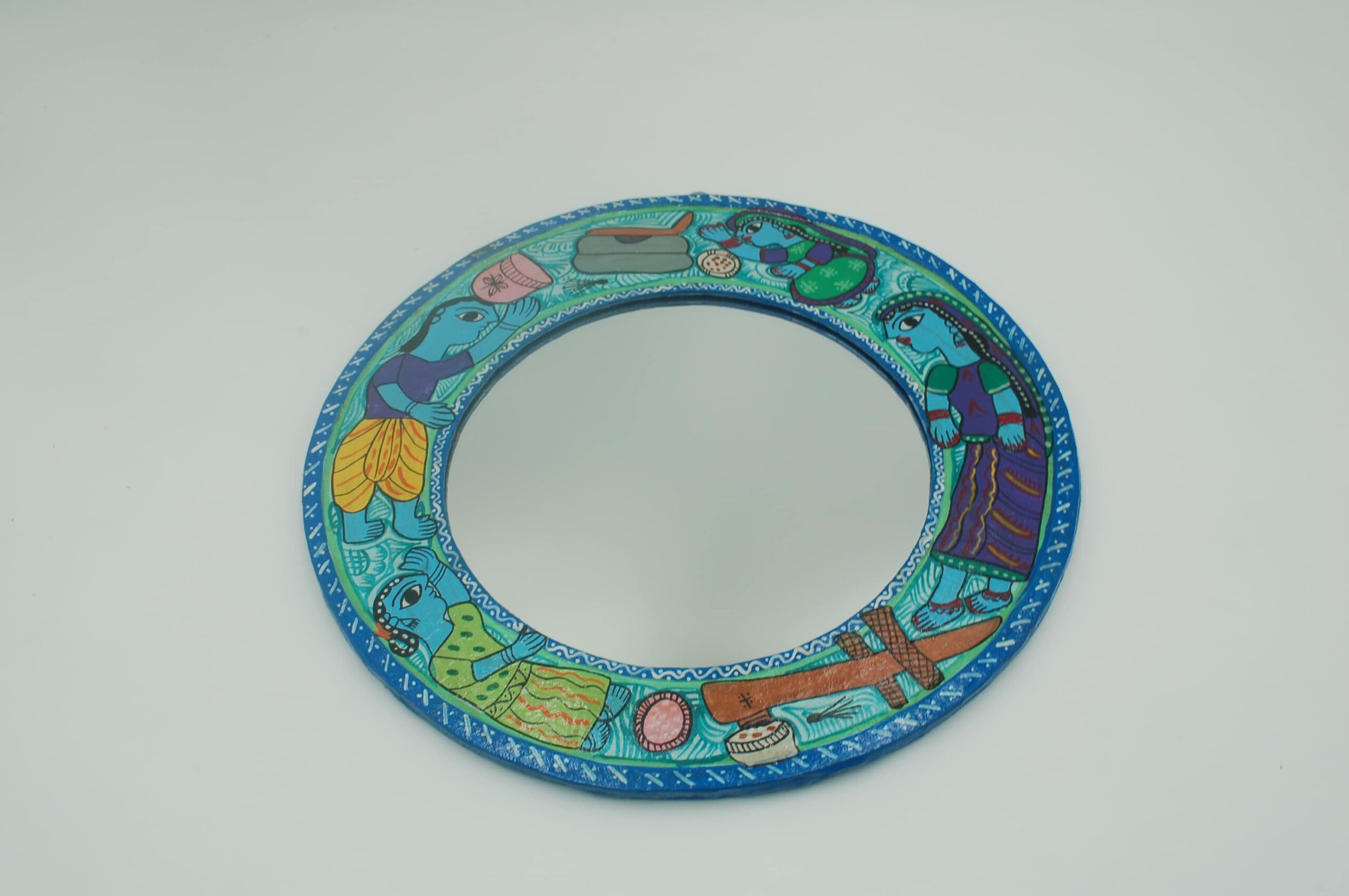 Mithila Rond Dorpsleven Spiegel – Traditionele Folk-Art van Vrouwen uit het Platteland - Afbeelding 2