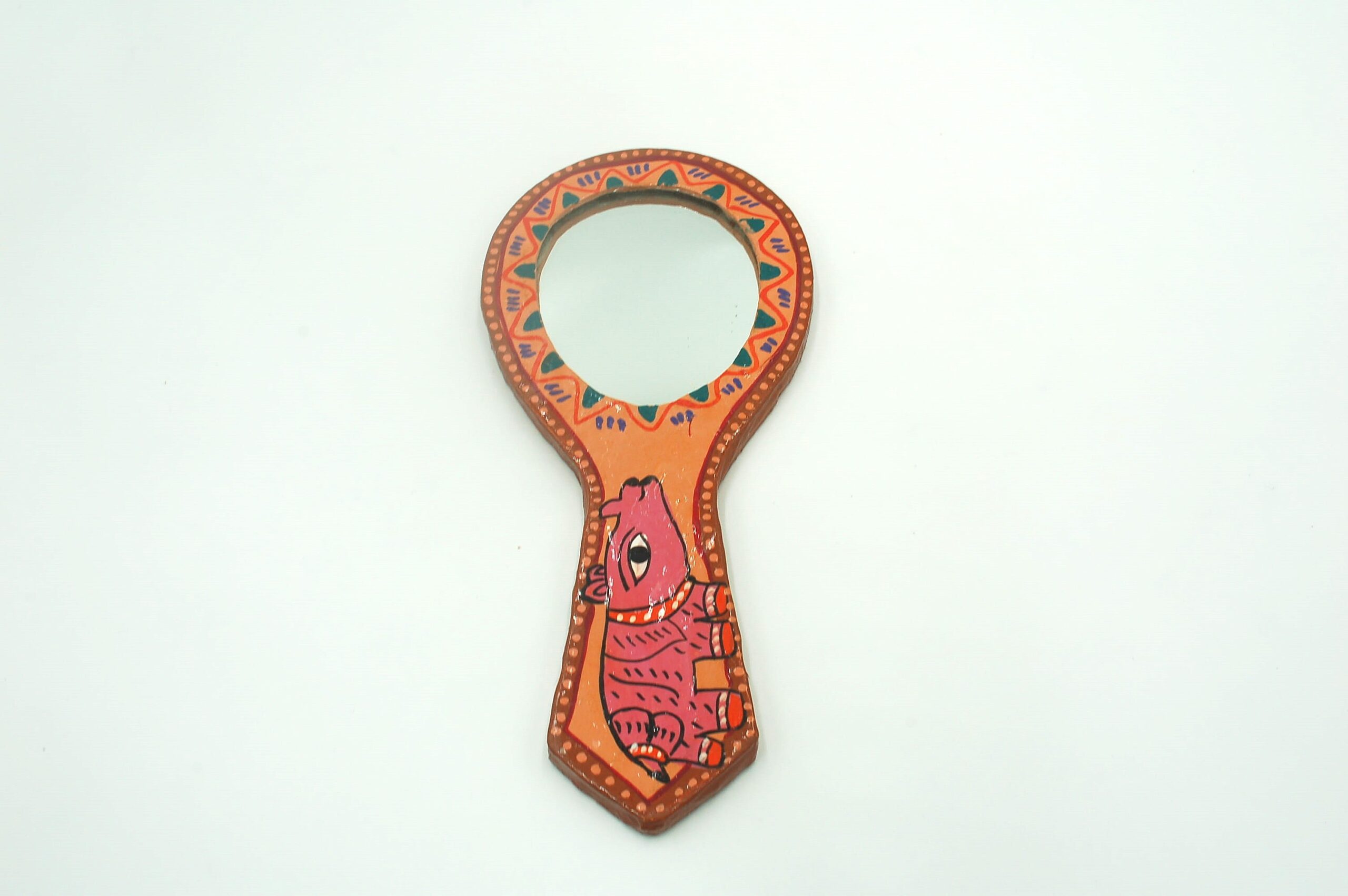 Mithila Handspiegel – Bruin met Motief van de Eenhoornige Neushoorn