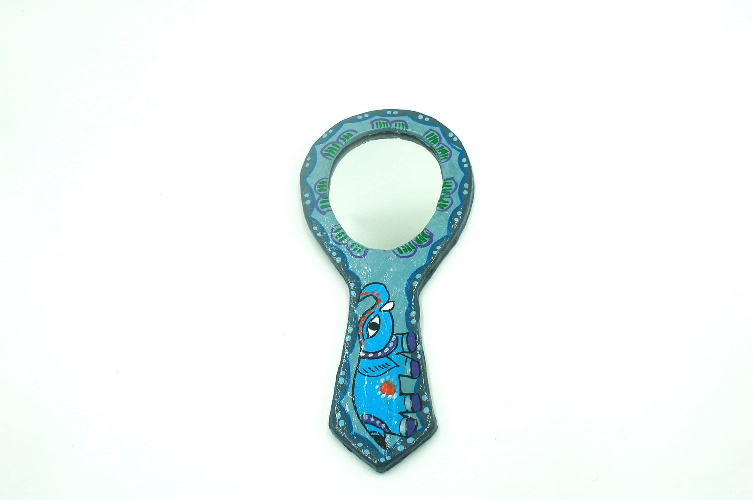 Mithila Handspiegel – Turquoise Blauwe Olifant
