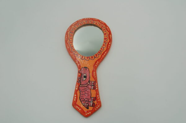 Mithila Handspiegel – Oranje met Motief van de Eenhoornige Neushoorn