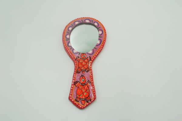Mithila Handspiegel – Rood & Roze met Twee Schildpadmotieven