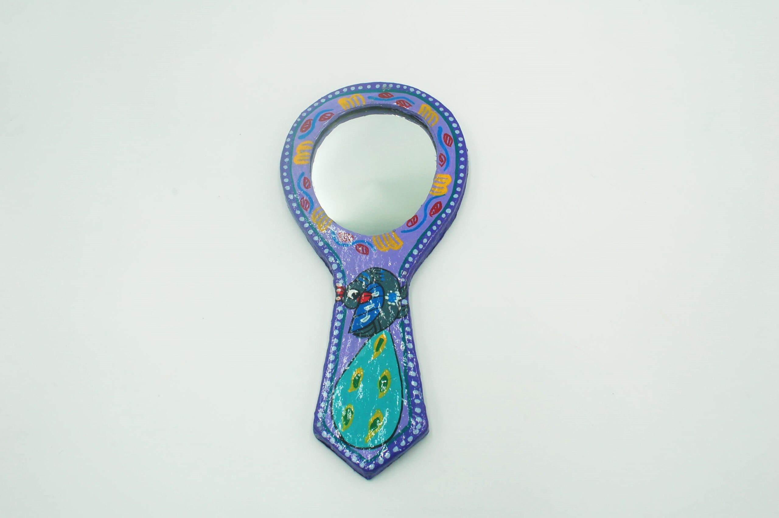 Mithila Handspiegel – Paars‑Blauw met Decoratief Pauwmotief - Afbeelding 3