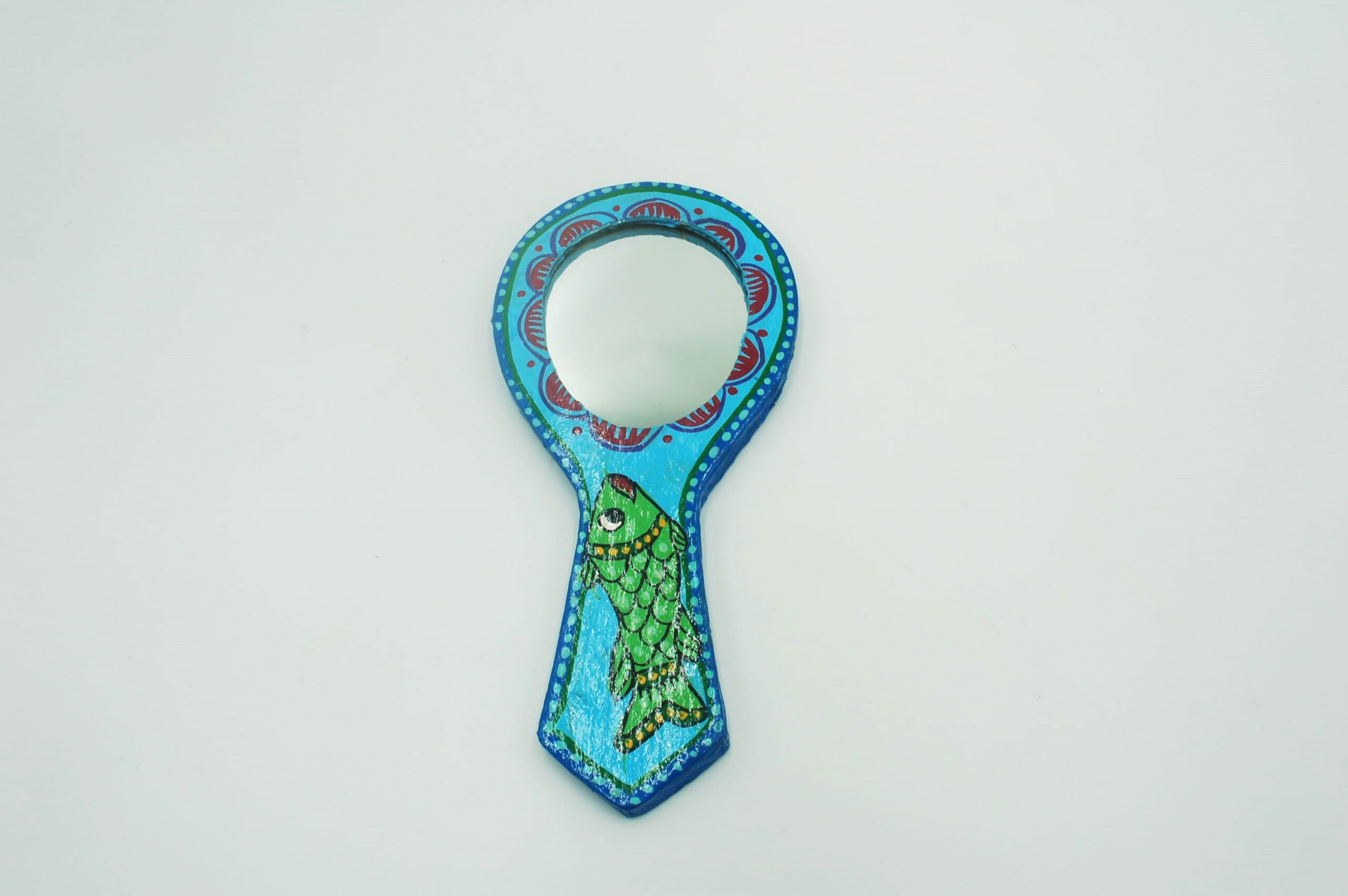 Mithila Handspiegel – Blauw met Groen Vismotief - Afbeelding 3