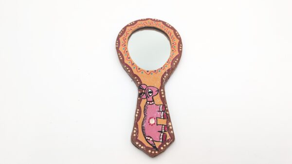 Mithila Handspiegel – Perzik & Mauve met Gestileerd Diermotief