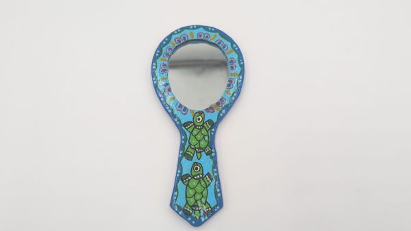 Mithila Handspiegel – Blauw met Twee Schildpadmotieven