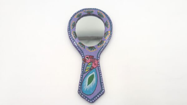 Mithila Handspiegel – Paars Folk‑Art met Decoratief Vogelmotief