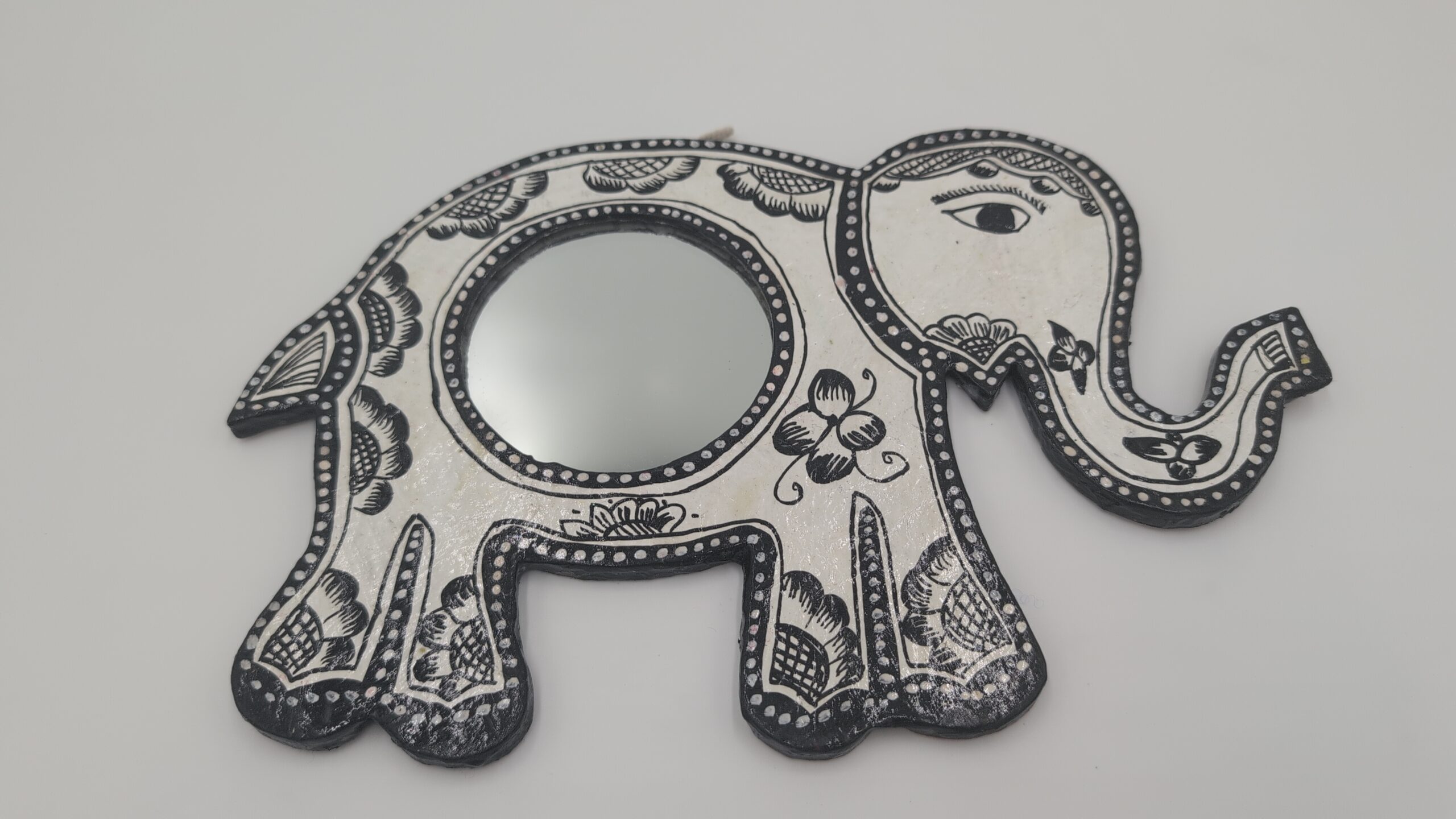 Mithila art Spiegel olifant zwart wit - Afbeelding 2