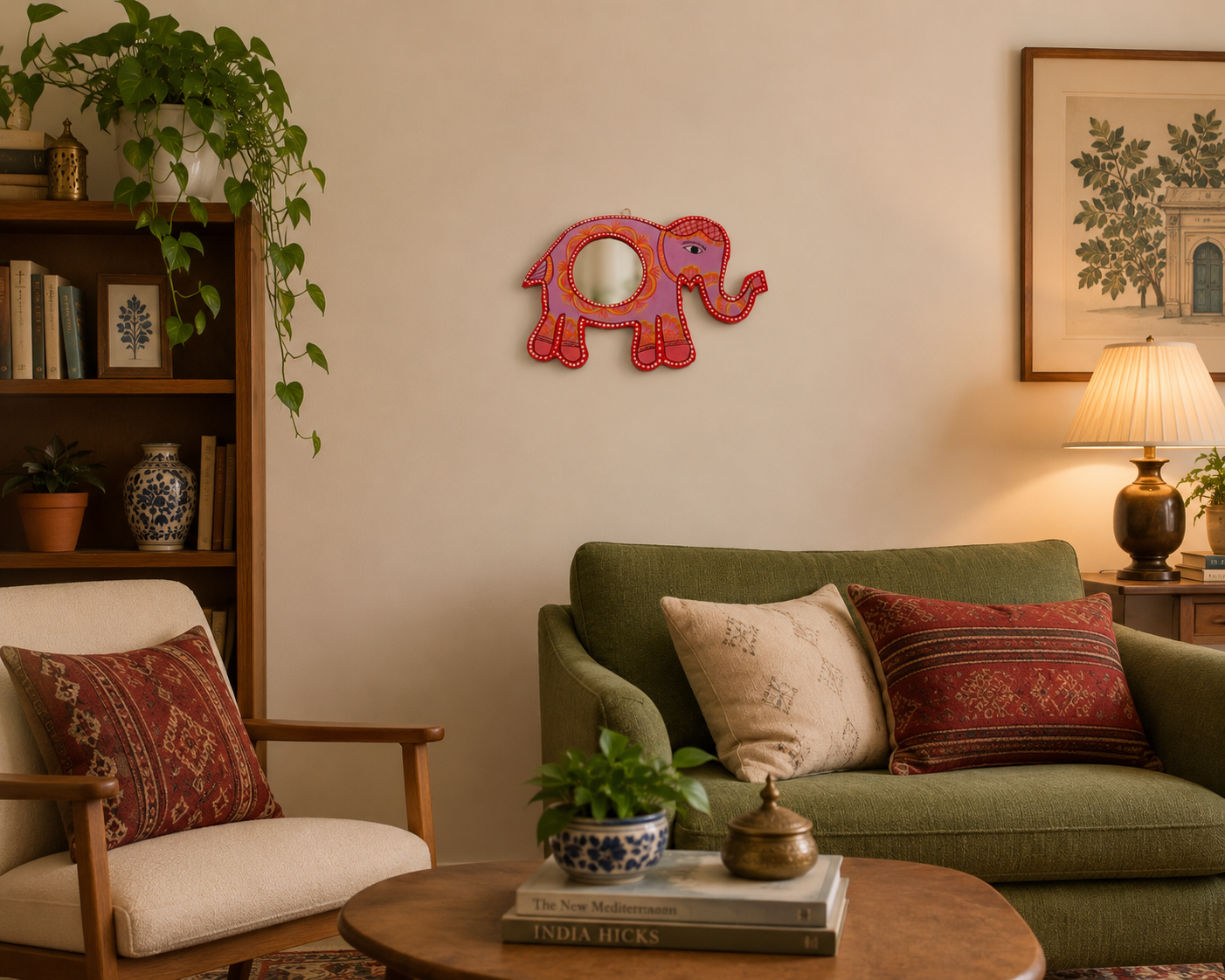 Mithila art Spiegel olifant rose - Afbeelding 4