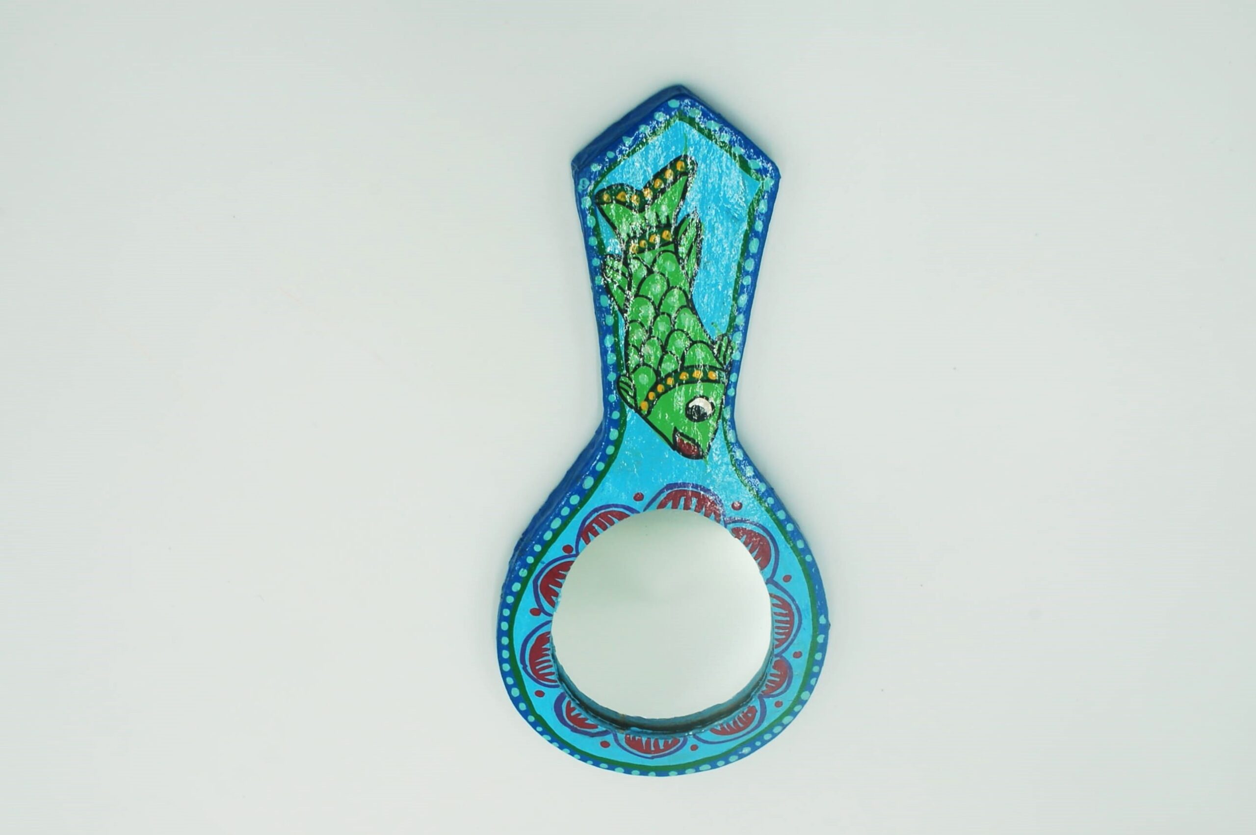 Mithila Handspiegel – Blauw met Groen Vismotief - Afbeelding 2
