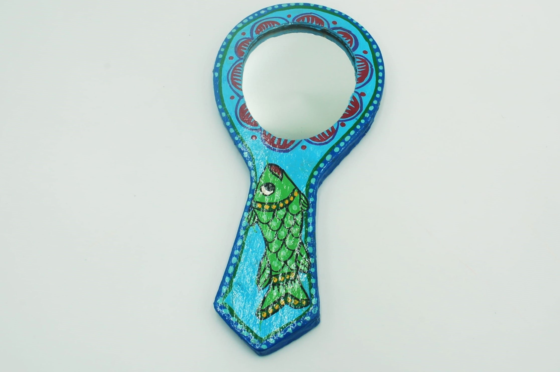 Mithila Handspiegel – Blauw met Groen Vismotief