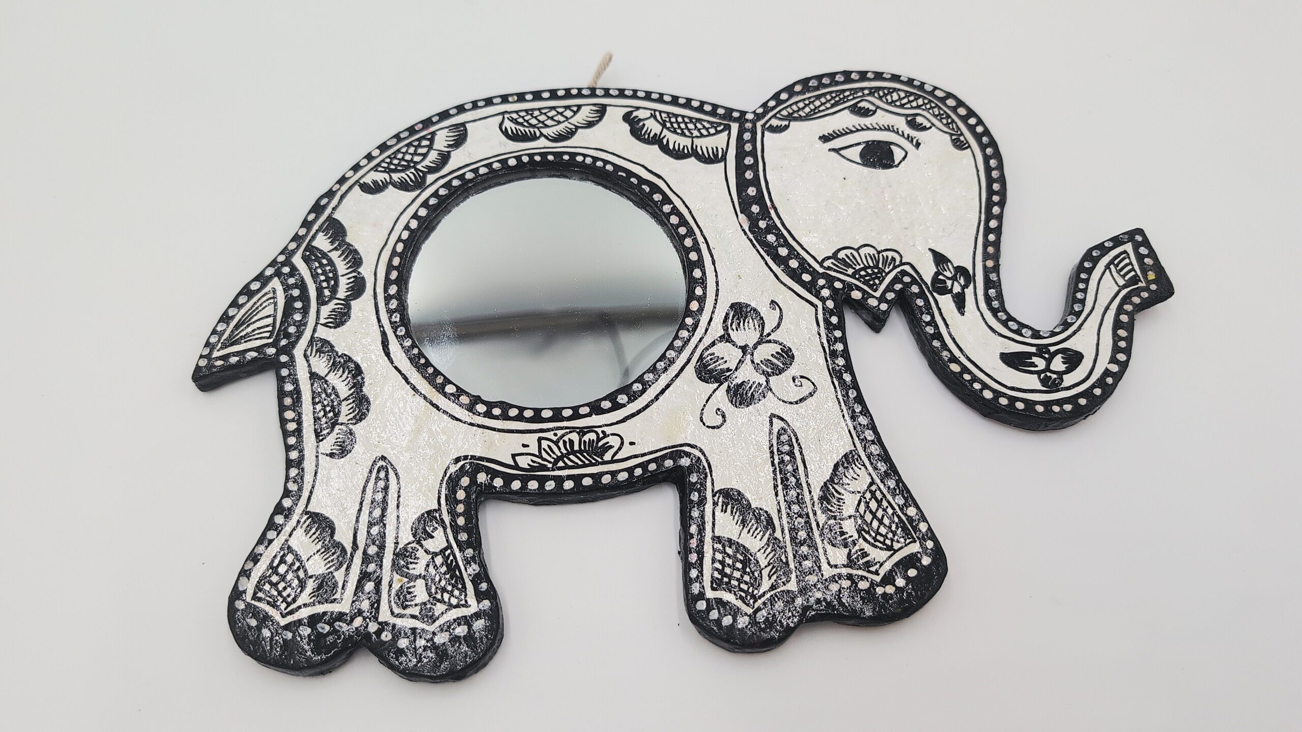Mithila art Spiegel olifant zwart wit