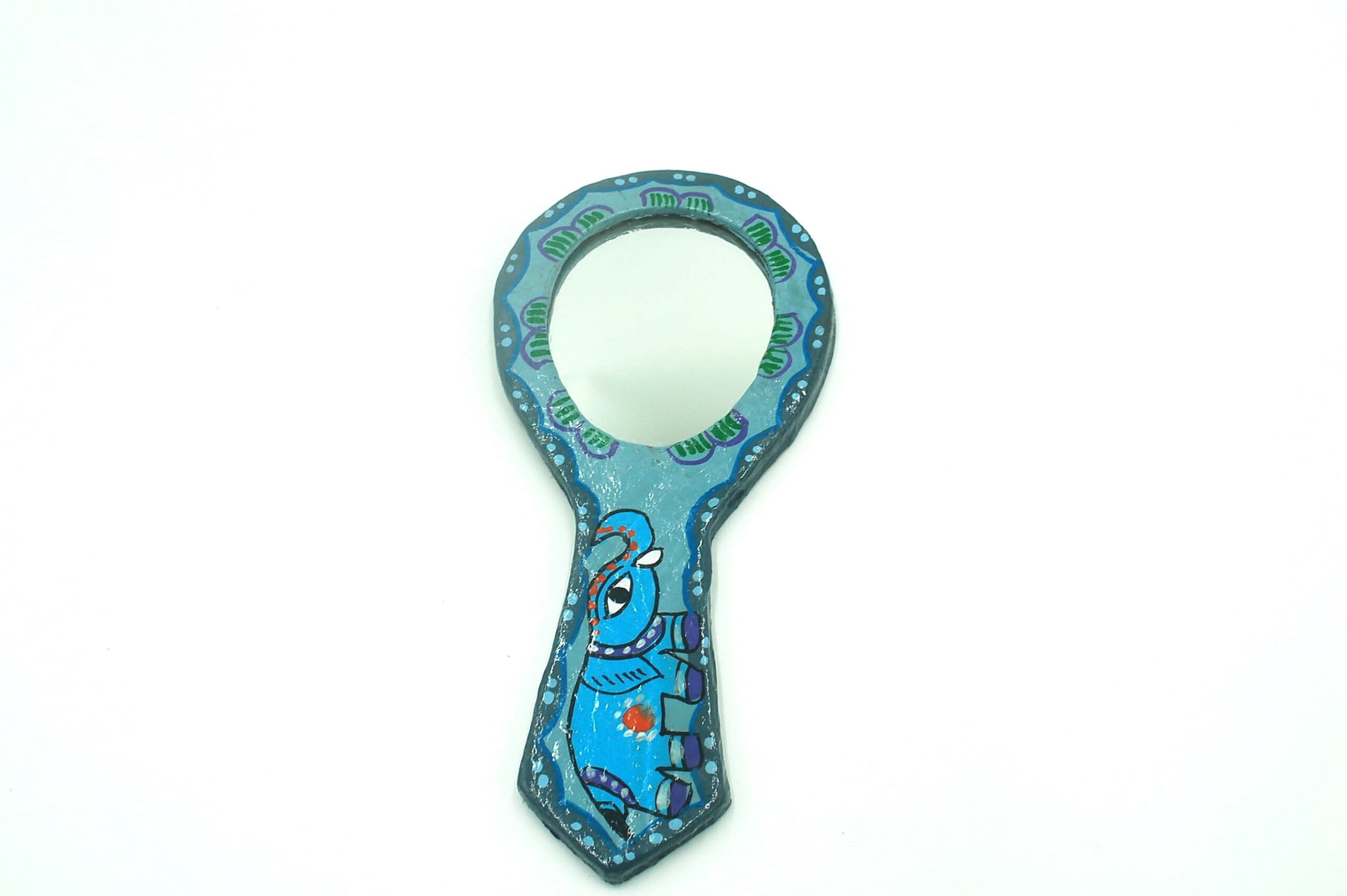Mithila Handspiegel – Turquoise Blauwe Olifant - Afbeelding 2