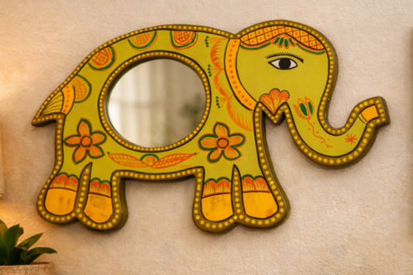 Mithila art Spiegel olifant groen