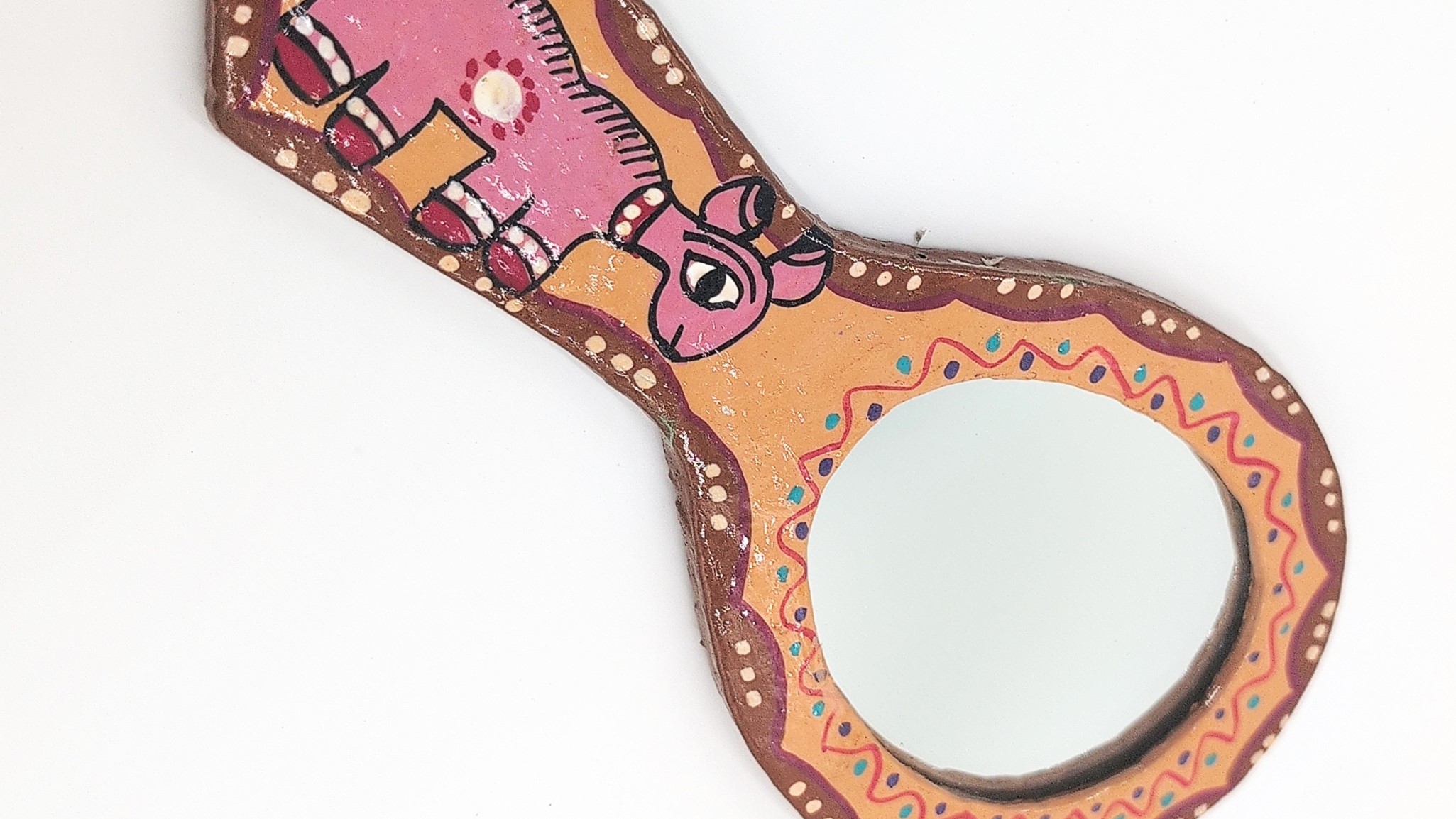 Mithila Handspiegel – Perzik & Mauve met Gestileerd Diermotief - Afbeelding 4