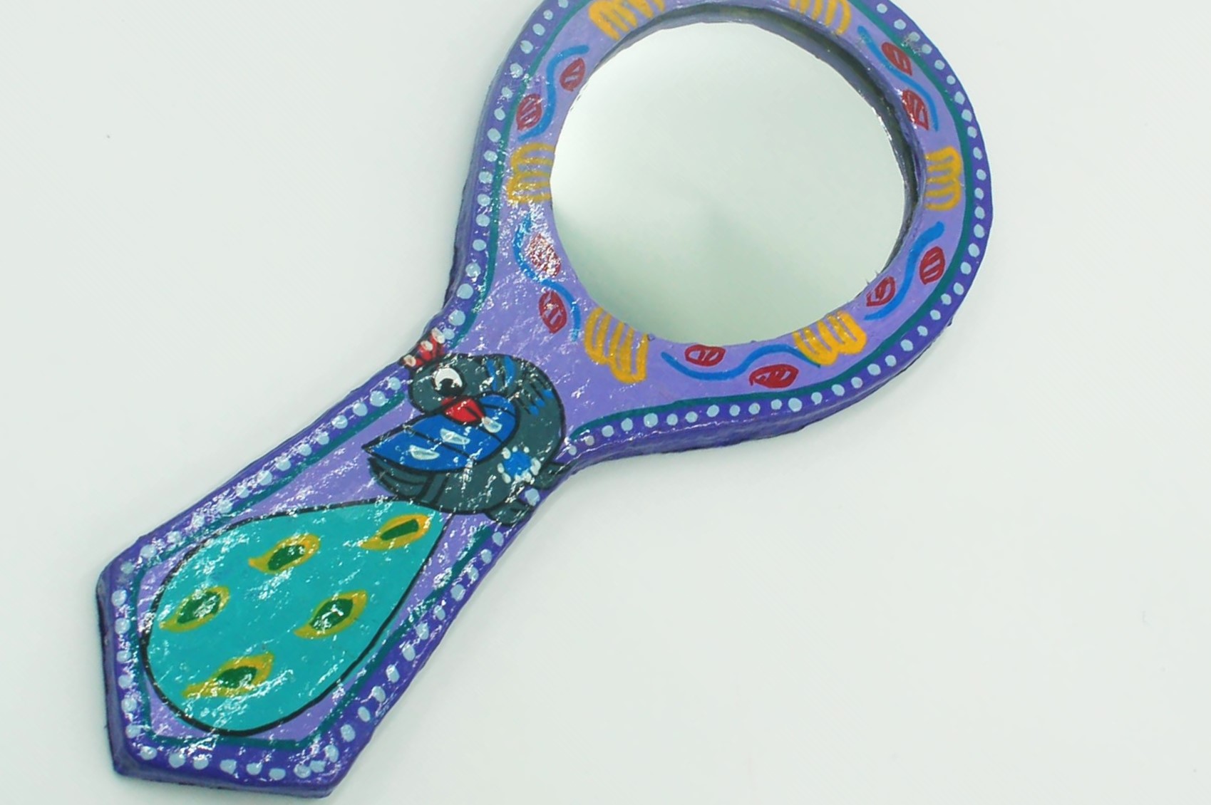 Mithila Handspiegel – Paars‑Blauw met Decoratief Pauwmotief