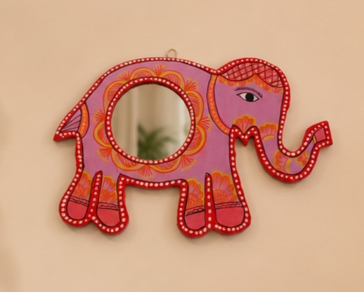 Mithila art Spiegel olifant rose - Afbeelding 5