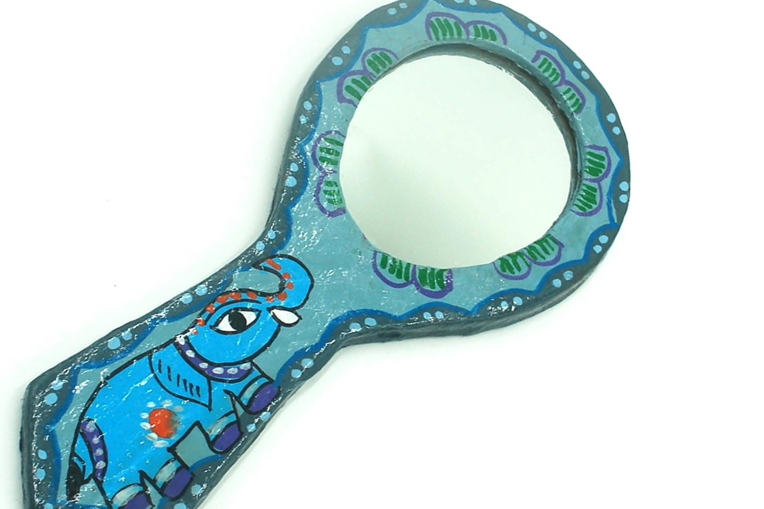 Mithila Handspiegel – Turquoise Blauwe Olifant - Afbeelding 3
