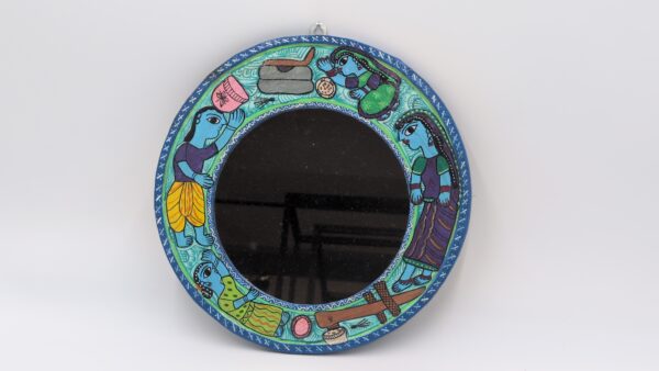 Mithila Rond Dorpsleven Spiegel – Traditionele Folk-Art van Vrouwen uit het Platteland