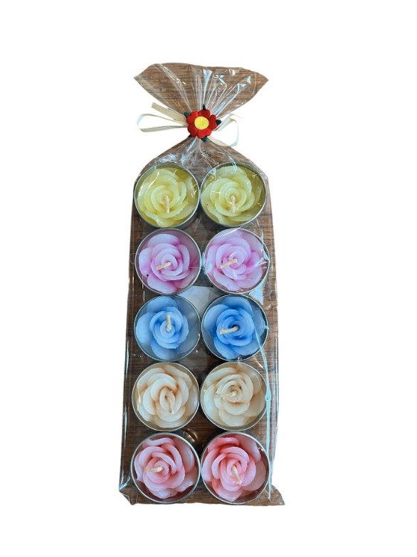 Set van 10 waxinelichtjes in bloemetjes vorm (effen kleuren)