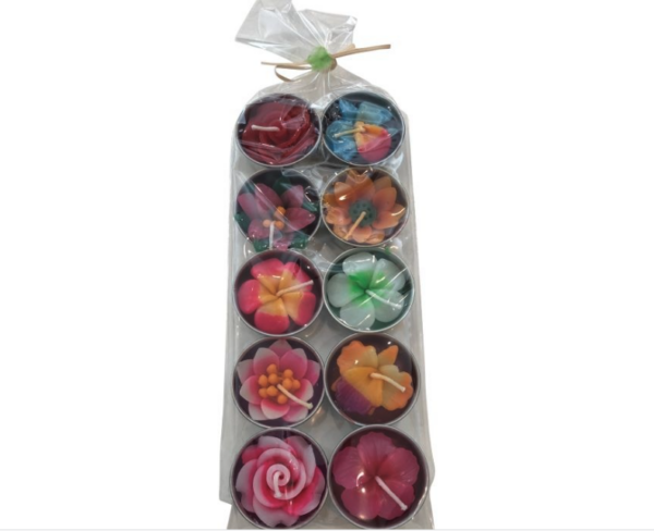 Set van 10 waxinelichtjes in bloemetjes vorm (gemixte kleuren)
