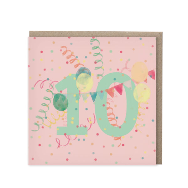 Leeftijdskaart 10 jaar – roze | set van 5