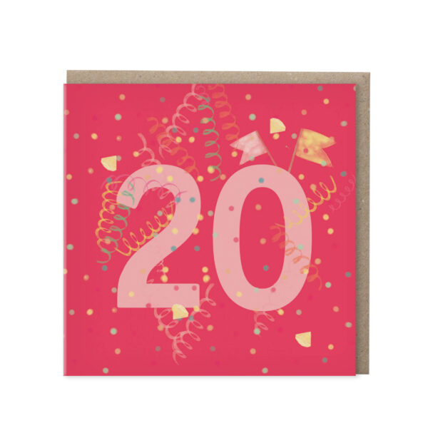 Leeftijdskaart 20 jaar – roze | set van 5