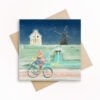 Kerstkaart – 'Tegen weer en wind' fietstafereel