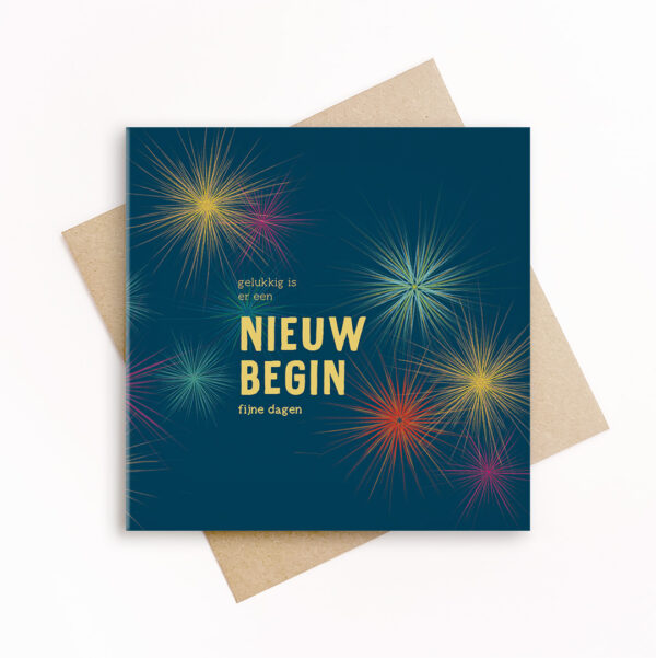 Nieuwjaarskaart 'gelukkig is er een nieuw begin' - grafiquelien