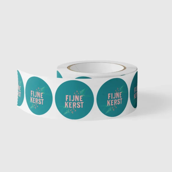 500 cadeaustickers op rol, fijne kerst, petrol