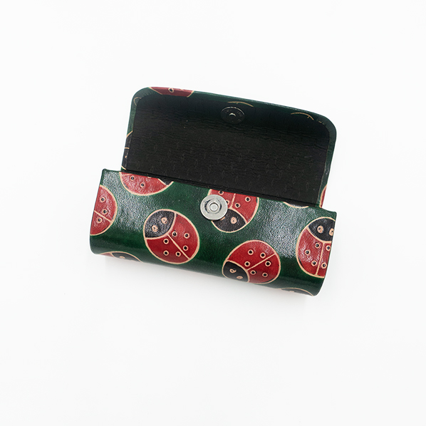 Leren brillenkoker, groen met lieveheersbeestjes