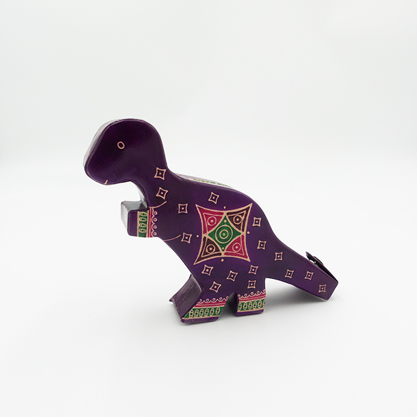 Leren dinosaurus spaarpot, paars