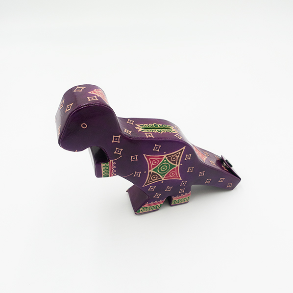Leren dinosaurus spaarpot, paars