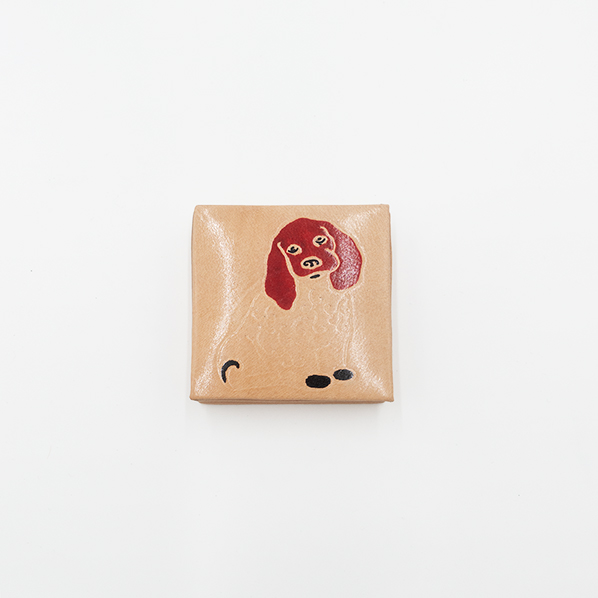 Leren portemonnee, beige met hond