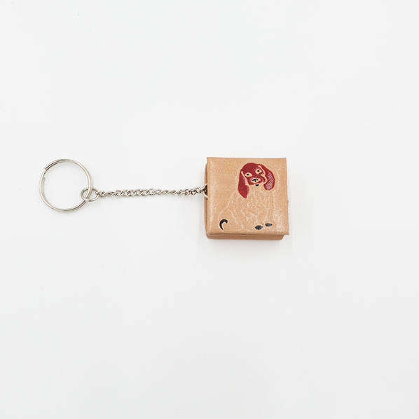 Leren portemonnee met sleutelhanger, beige met hond