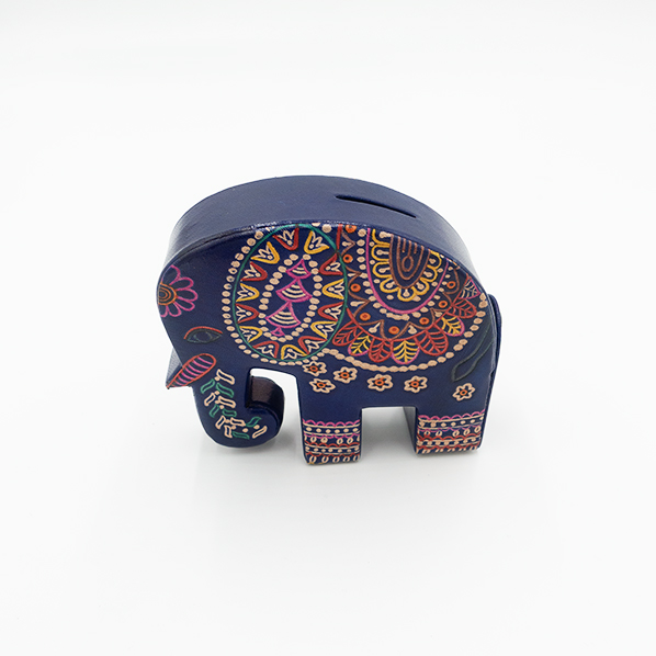 Leren olifant spaarpot, blauw