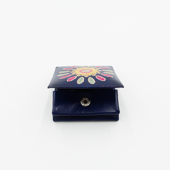 Leren portemonnee, blauw met gekleurd patroon