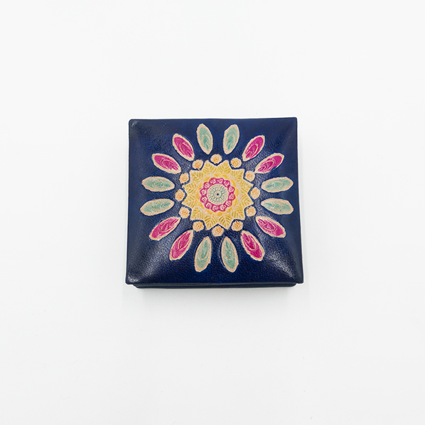Leren portemonnee, blauw met gekleurd patroon