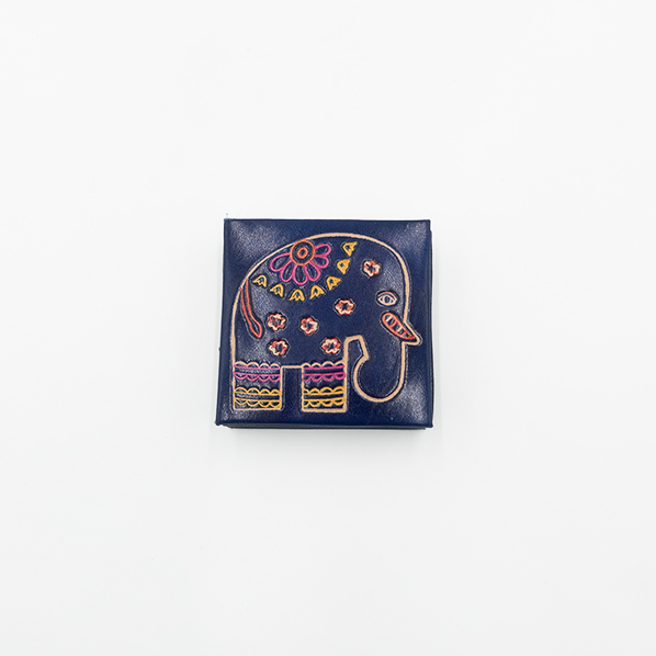 Leren portemonnee, blauw met olifant