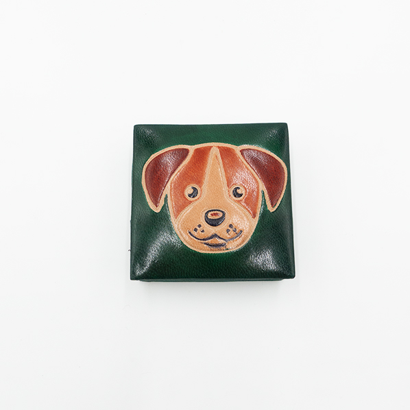 Leren portemonnee, groen met hond