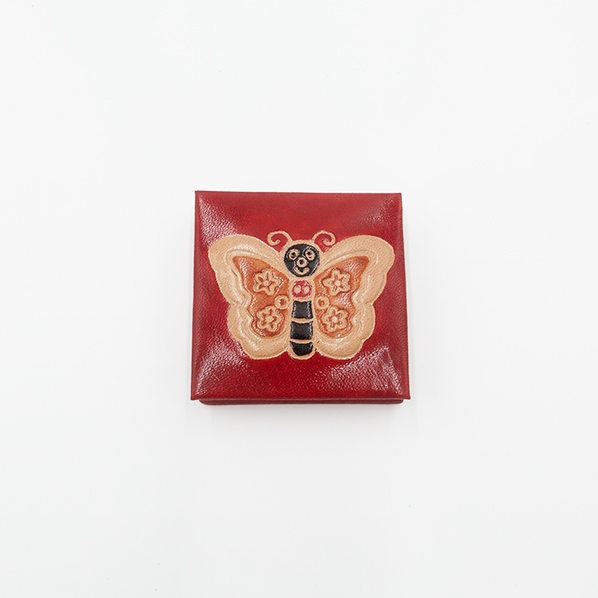 Leren portemonnee, rood met vlinder