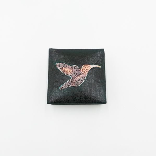Leren portemonnee, zwart/groen met vogel