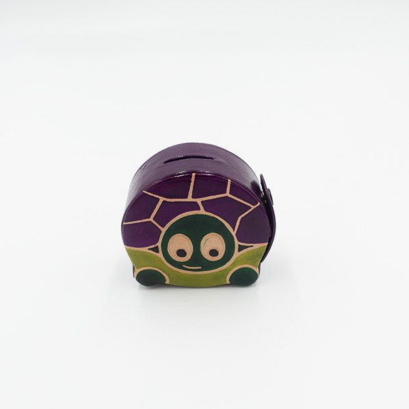 Leren schildpad spaarpot, groen paars