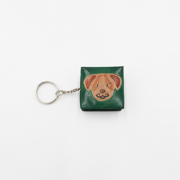 Leren portemonnee met sleutelhanger, groen met hond